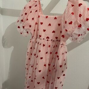 Pink Dress with Red Heart Pattern
